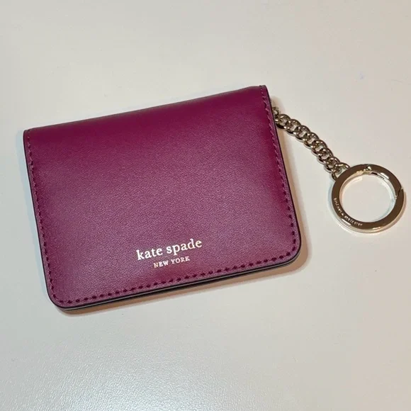 Kate Spade Nadine Leather Slim Bifold Card Holder w/ Keyring NWOT Rhubarb Tart